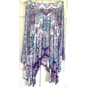 Chico's LP (2P) Multicolor Medallion Handkerchief Hem Pull-On Skirt